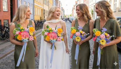 Bride and bridesmaid with wedding flowers in Copenhagen